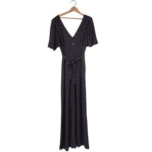 Shore Resort Wear Jumpsuit Flutter Sleeve Belted Wide Leg Textured - Size Medium